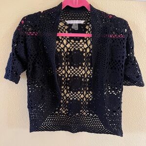 Peter Nygard Black Crochet Open-Front Cardigan